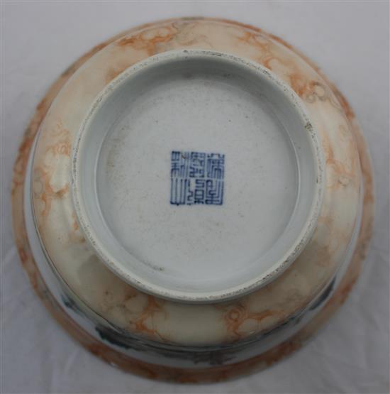 A Chinese famille rose landscape bowl, Qianlong seal mark, 19th century, diam. 19.5cm